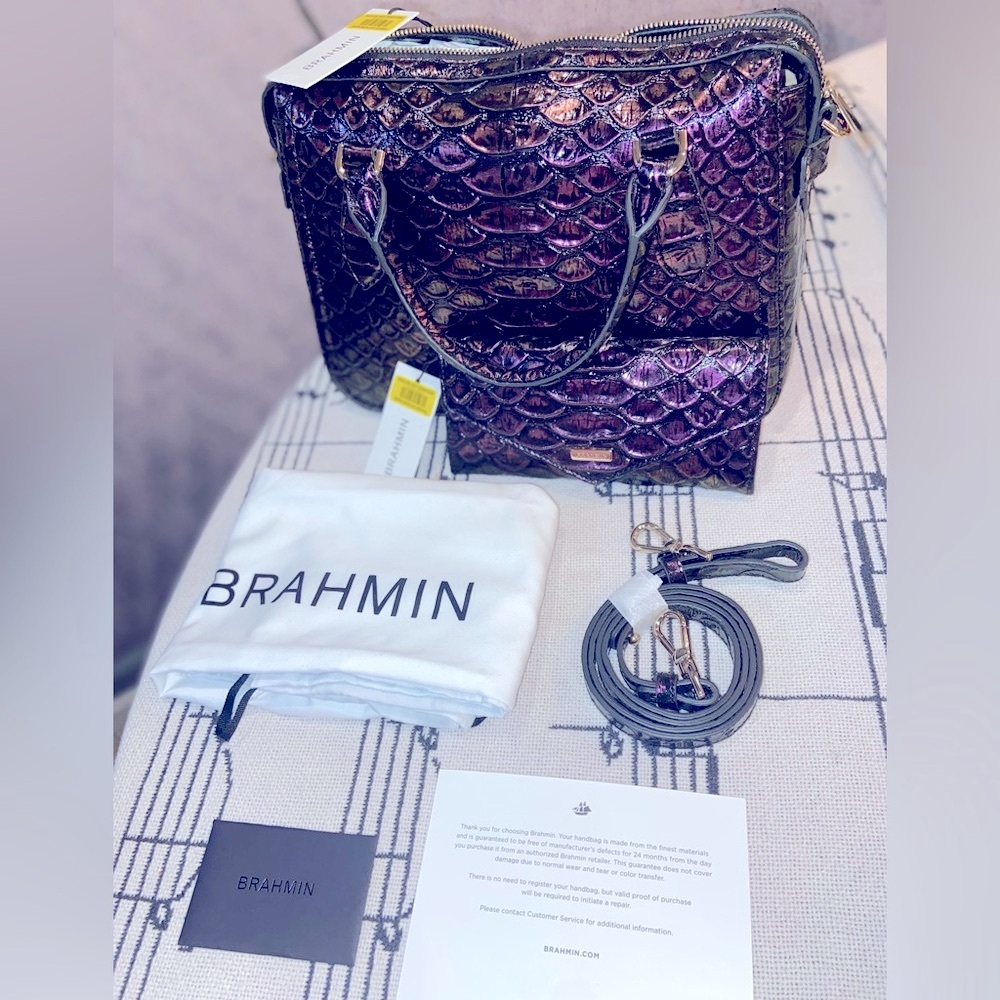NWT BRAHMIN MICAELA PURPLE PASSION EXCELSIOR PURSE WALLET MATCHING SET
